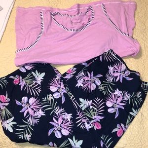 Carole Hochman cotton pajamas set XXL pink blue floral Capri nWt new